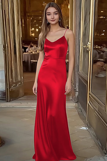 Ramiączka Spaghetti Śliwka Satynowa Długa Sukienka Wizytowa